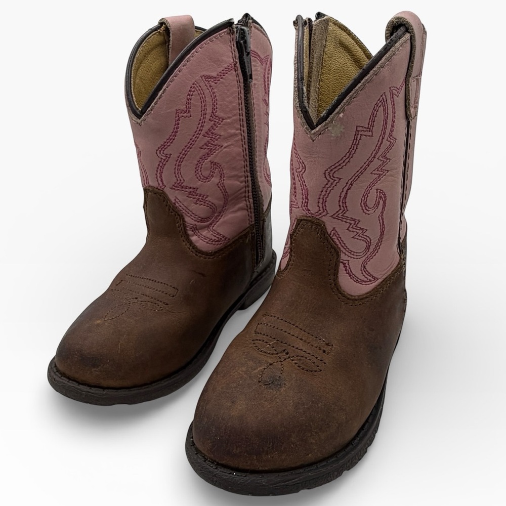 Smoky Mountain Boots Western Tan and Pink Leather Kids Boots - Size 9